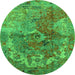 Round Machine Washable Oriental Green Industrial Area Rugs, wshurb1394grn