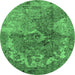 Round Machine Washable Oriental Emerald Green Industrial Area Rugs, wshurb1394emgrn