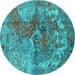 Round Oriental Turquoise Industrial Rug, urb1394turq