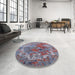 Round Mid-Century Modern Rosy Purple Oriental Rug in a Office, urb1394