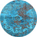 Round Machine Washable Oriental Light Blue Industrial Rug, wshurb1394lblu