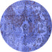 Round Machine Washable Oriental Blue Industrial Rug, wshurb1394blu