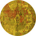 Round Oriental Yellow Industrial Rug, urb1394yw