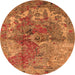 Round Machine Washable Oriental Orange Industrial Area Rugs, wshurb1394org