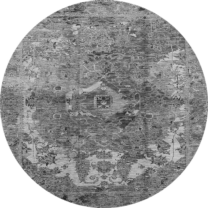 Round Oriental Gray Industrial Rug, urb1394gry