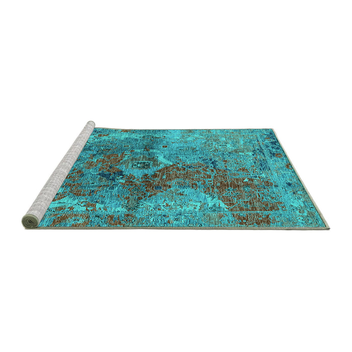 Sideview of Machine Washable Oriental Turquoise Industrial Area Rugs, wshurb1394turq