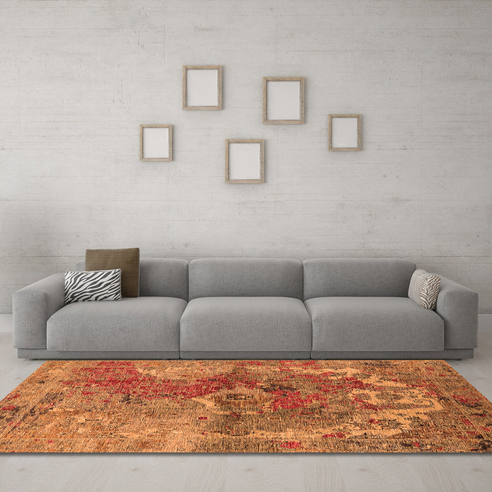 Machine Washable Oriental Orange Industrial Area Rugs in a Living Room, wshurb1394org