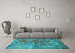 Machine Washable Oriental Turquoise Industrial Area Rugs in a Living Room,, wshurb1394turq