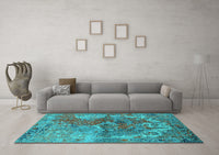 Machine Washable Oriental Turquoise Industrial Rug, wshurb1394turq