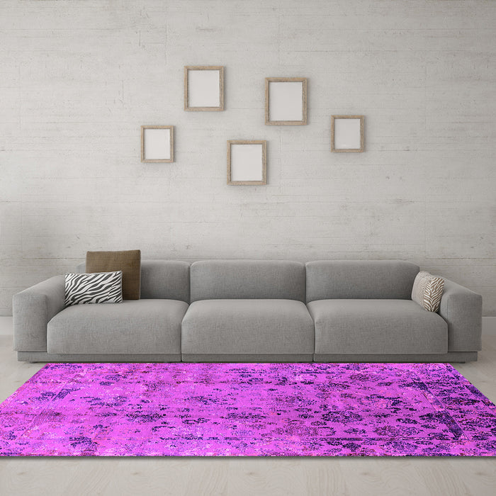 Machine Washable Oriental Pink Industrial Rug in a Living Room, wshurb1395pnk