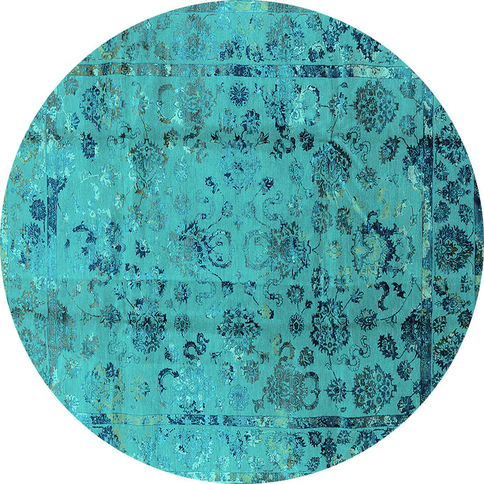 Round Machine Washable Oriental Turquoise Industrial Area Rugs, wshurb1395turq