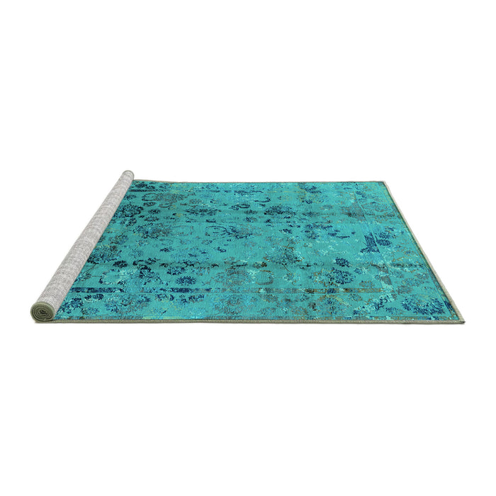 Sideview of Machine Washable Oriental Turquoise Industrial Area Rugs, wshurb1395turq