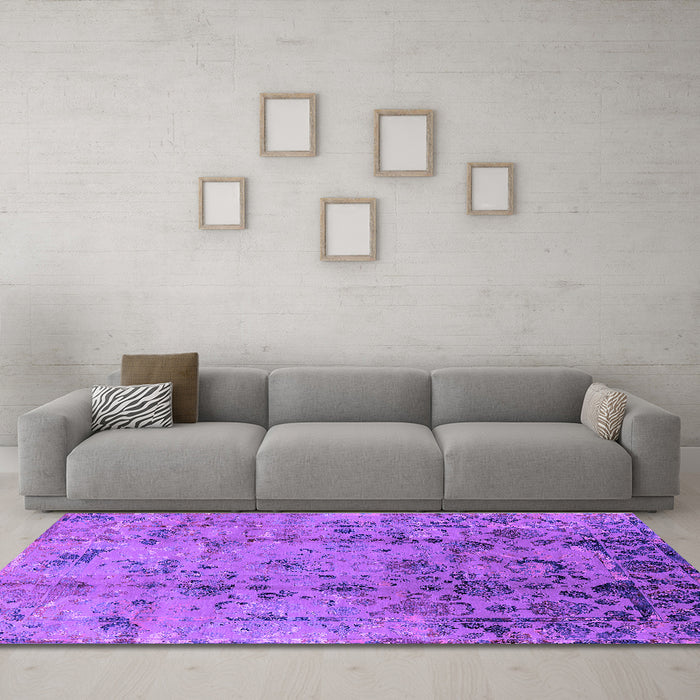 Machine Washable Oriental Purple Industrial Area Rugs in a Living Room, wshurb1395pur