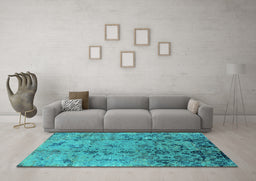 Machine Washable Oriental Turquoise Industrial Area Rugs in a Living Room,, wshurb1395turq