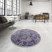 Round Mid-Century Modern Dark Gray Oriental Rug in a Office, urb1395