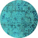 Round Oriental Turquoise Industrial Rug, urb1395turq