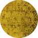 Round Oriental Yellow Industrial Rug, urb1395yw