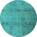 Round Oriental Turquoise Industrial Rug, urb1396turq