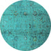 Round Machine Washable Oriental Turquoise Industrial Area Rugs, wshurb1396turq