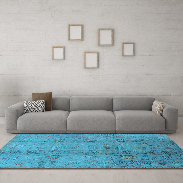 Machine Washable Oriental Light Blue Industrial Rug in a Living Room, wshurb1396lblu