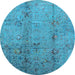 Round Machine Washable Oriental Light Blue Industrial Rug, wshurb1396lblu