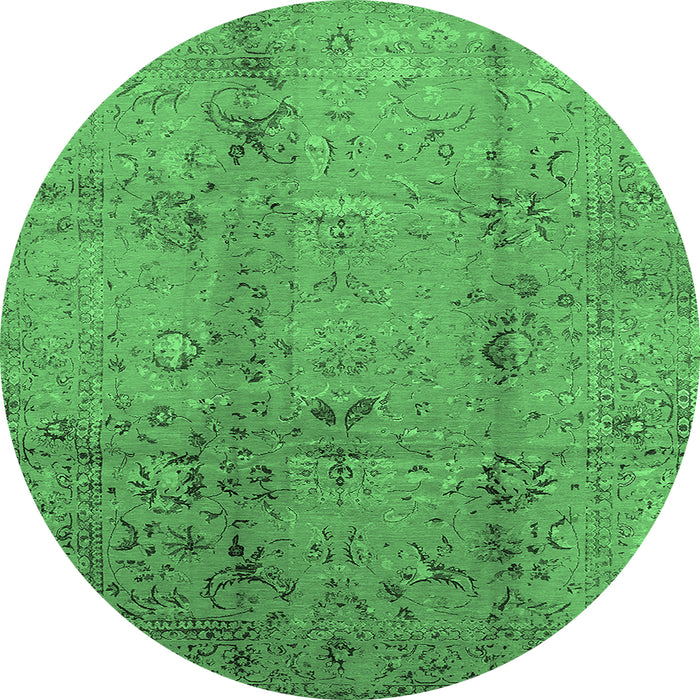 Round Oriental Emerald Green Industrial Rug, urb1396emgrn