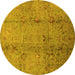 Round Machine Washable Oriental Yellow Industrial Rug, wshurb1396yw