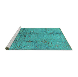 Sideview of Machine Washable Oriental Turquoise Industrial Area Rugs, wshurb1396turq