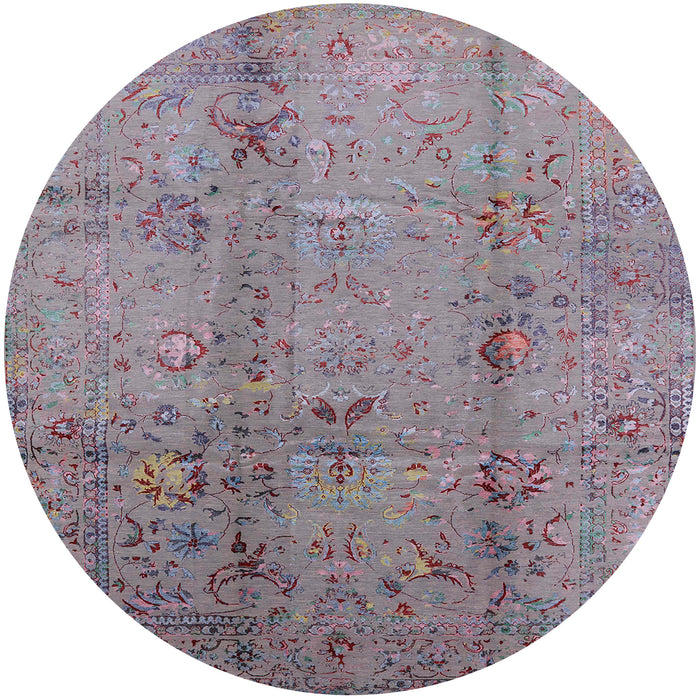 Round Mid-Century Modern Mauve Taupe Purple Oriental Rug, urb1396