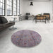 Round Machine Washable Industrial Modern Mauve Taupe Purple Rug in a Office, wshurb1396