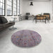 Round Mid-Century Modern Mauve Taupe Purple Oriental Rug in a Office, urb1396