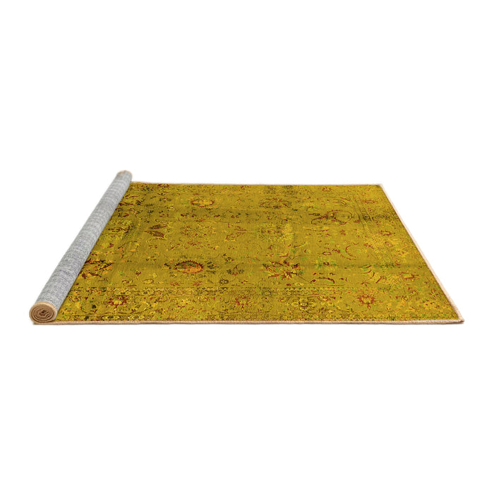 Sideview of Machine Washable Oriental Yellow Industrial Rug, wshurb1396yw