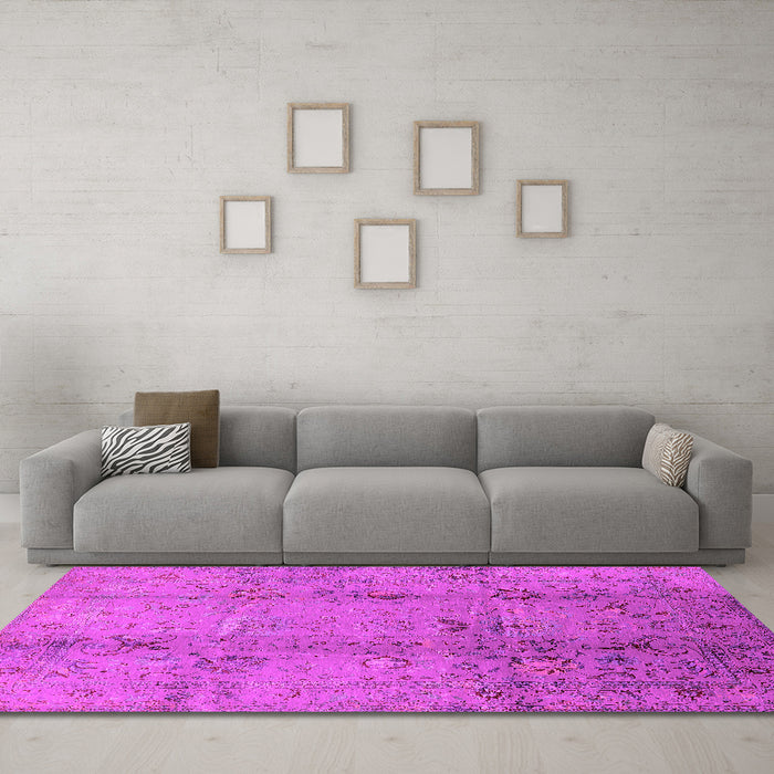 Machine Washable Oriental Pink Industrial Rug in a Living Room, wshurb1396pnk