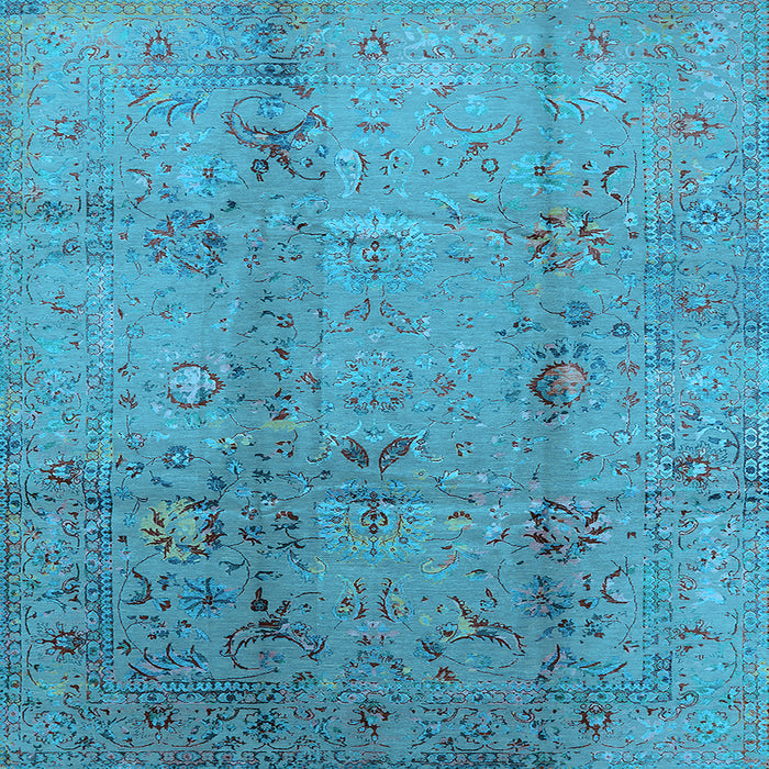 Square Machine Washable Oriental Light Blue Industrial Rug, wshurb1396lblu