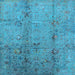 Square Machine Washable Oriental Light Blue Industrial Rug, wshurb1396lblu
