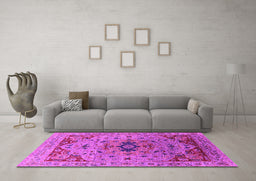 Machine Washable Oriental Pink Industrial Rug in a Living Room, wshurb1397pnk