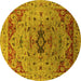 Round Machine Washable Oriental Yellow Industrial Rug, wshurb1397yw