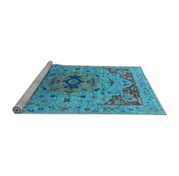Sideview of Machine Washable Oriental Light Blue Industrial Rug, wshurb1397lblu