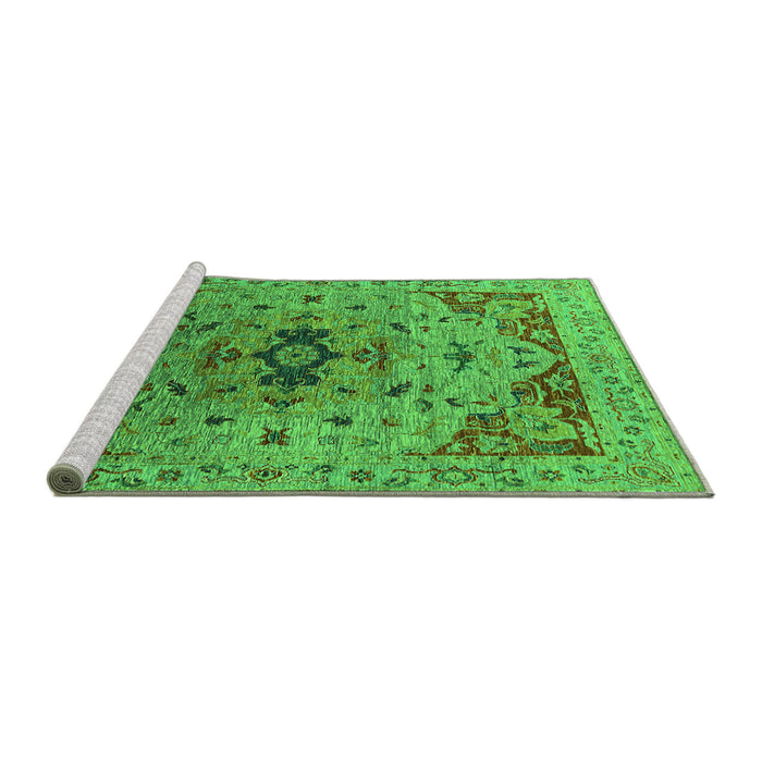 Sideview of Machine Washable Oriental Green Industrial Area Rugs, wshurb1397grn