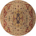 Round Oriental Brown Industrial Rug, urb1397brn