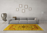 Machine Washable Oriental Yellow Industrial Rug, wshurb1397yw