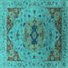 Square Oriental Turquoise Industrial Rug, urb1397turq