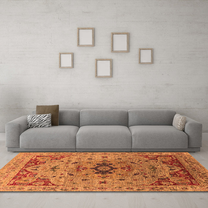 Machine Washable Oriental Orange Industrial Area Rugs in a Living Room, wshurb1397org
