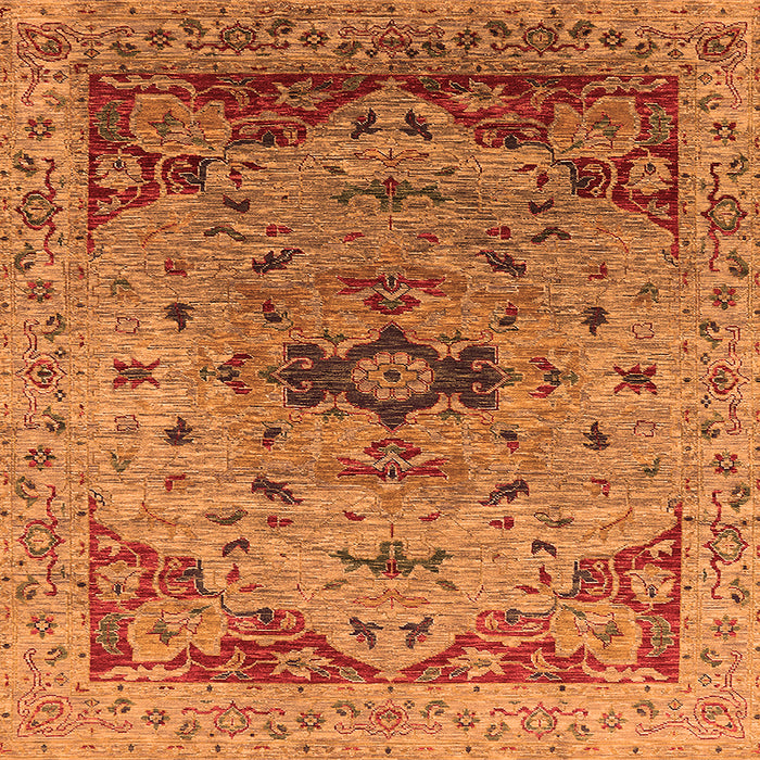Square Machine Washable Oriental Orange Industrial Area Rugs, wshurb1397org