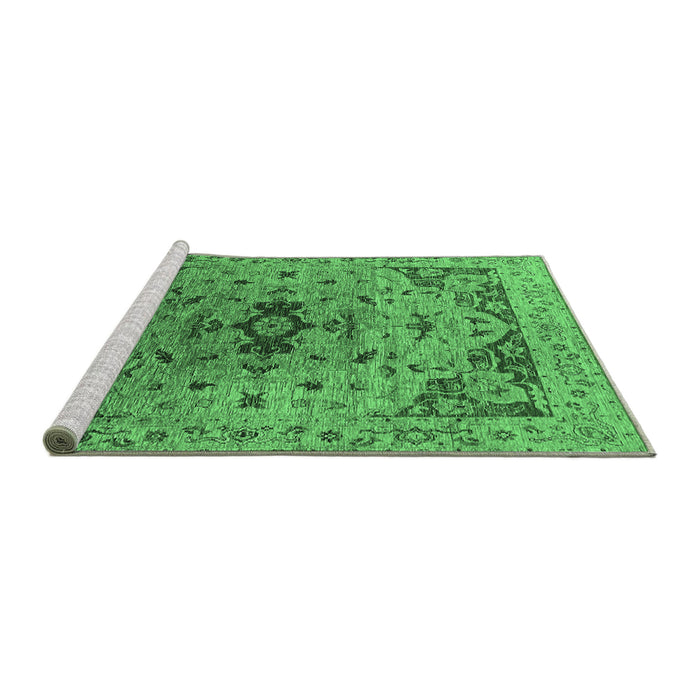 Sideview of Machine Washable Oriental Emerald Green Industrial Area Rugs, wshurb1397emgrn
