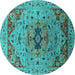 Round Oriental Turquoise Industrial Rug, urb1397turq