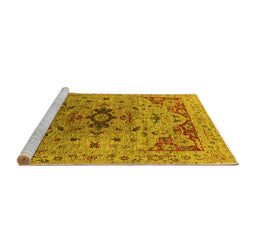 Sideview of Machine Washable Oriental Yellow Industrial Rug, wshurb1397yw