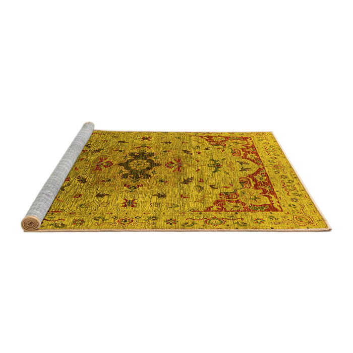 Sideview of Machine Washable Oriental Yellow Industrial Rug, wshurb1397yw