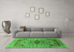Machine Washable Oriental Green Industrial Area Rugs in a Living Room,, wshurb1397grn