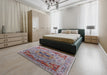 Mid-Century Modern Rosy Purple Oriental Rug in a Bedroom, urb1397